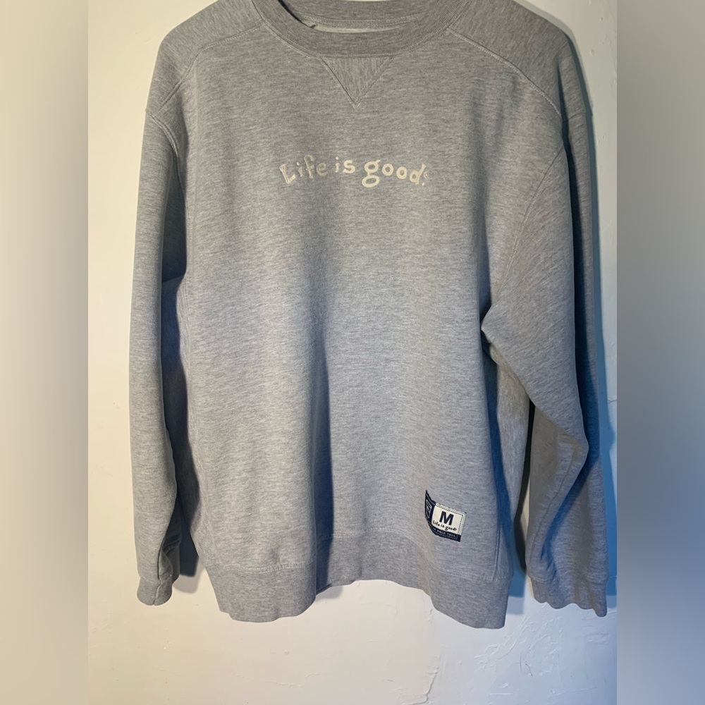 Life Is Good Men's Crewneck Sweater in Light Gray